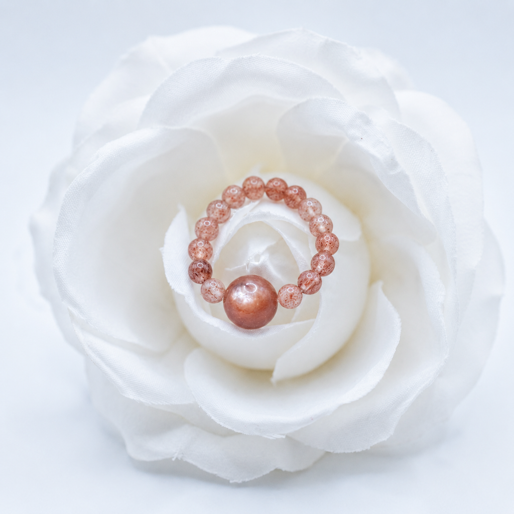 Natural Strawberry Quartz Beaded Ring
