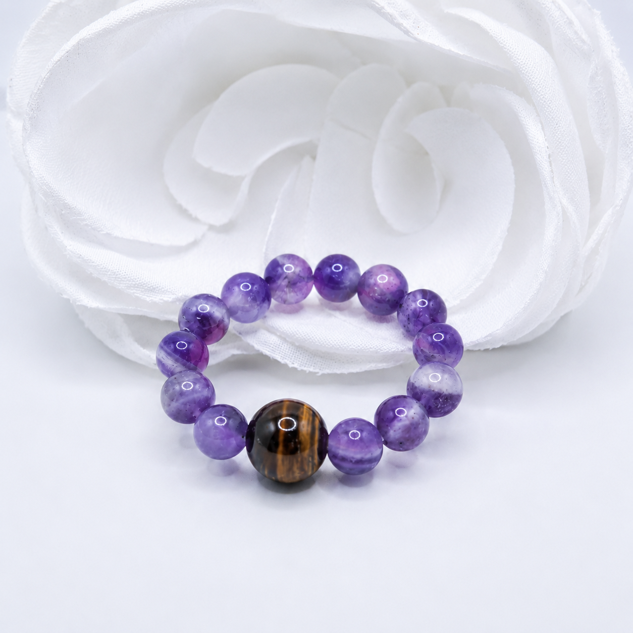 Natural Amethyst & Tiger's Eye Beaded Ring