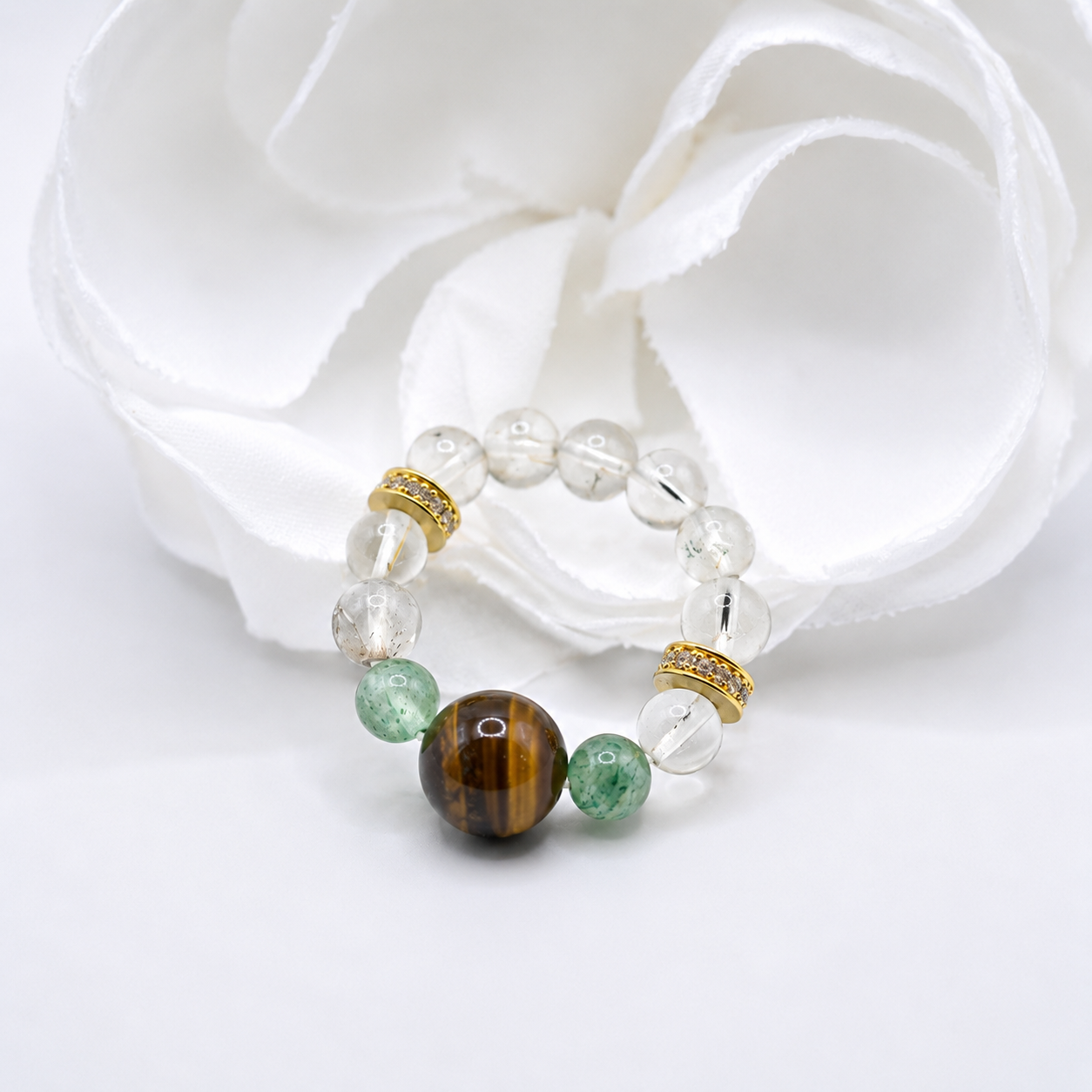 Natural Tiger's Eye & Green Phantom Quartz Ring