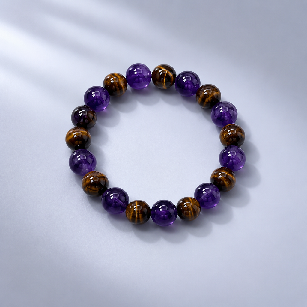 Natural Amethyst & Tiger's Eye Beaded Bracelet