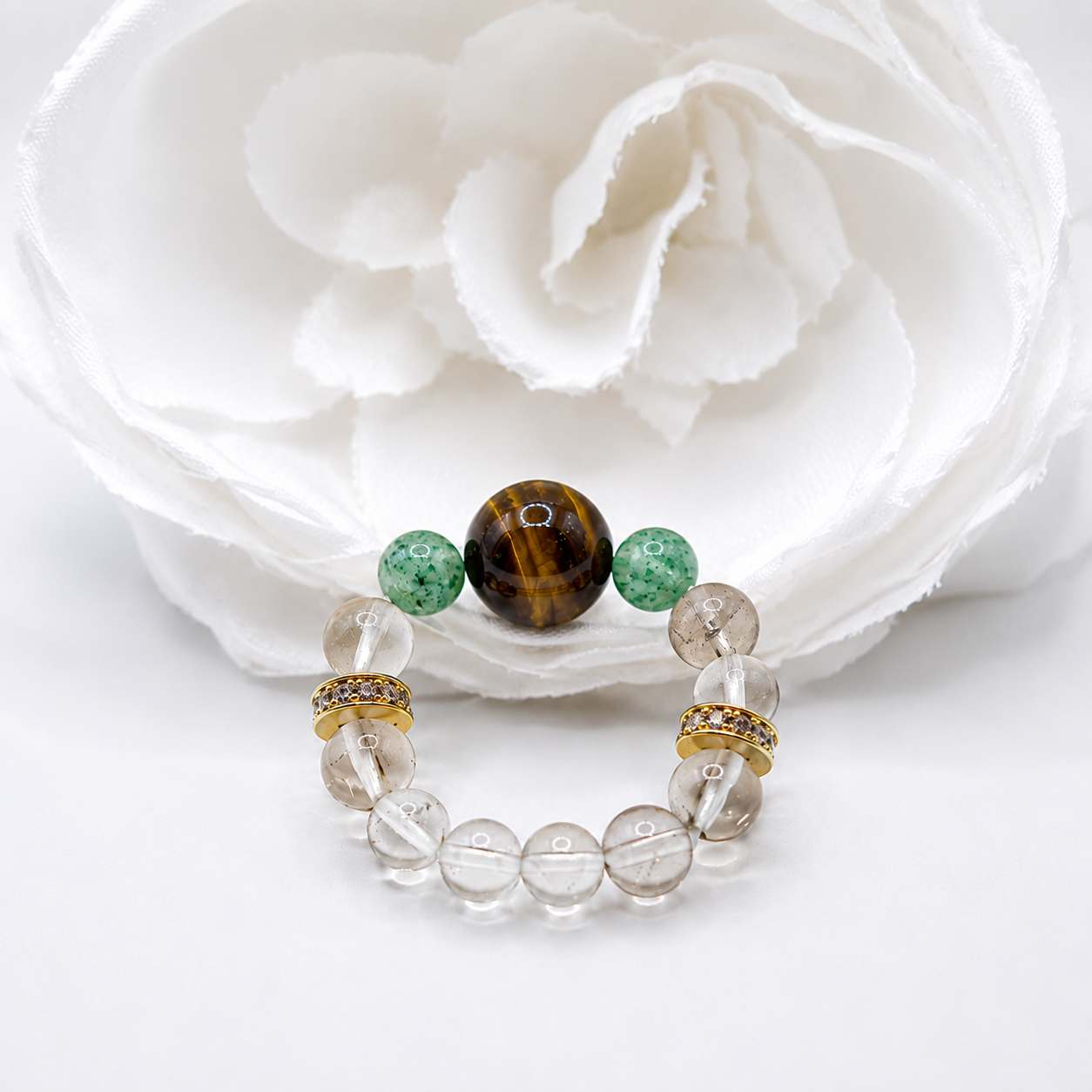 Natural Tiger's Eye & Green Phantom Quartz Ring