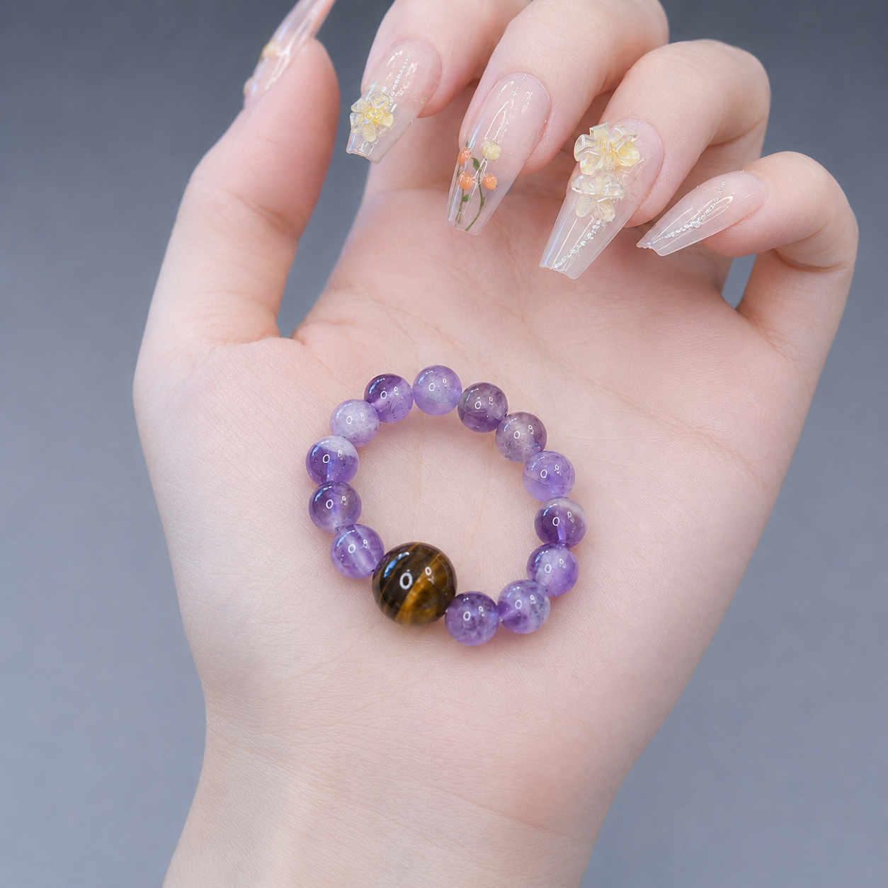 Natural Amethyst & Tiger's Eye Beaded Ring