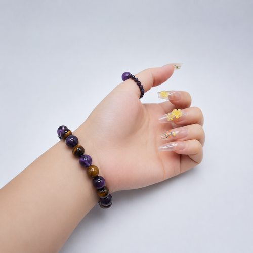 Natural Amethyst & Tiger's Eye Beaded Bracelet