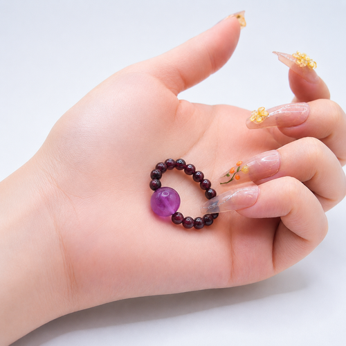 Natural Amethyst & Garnet Beaded Ring