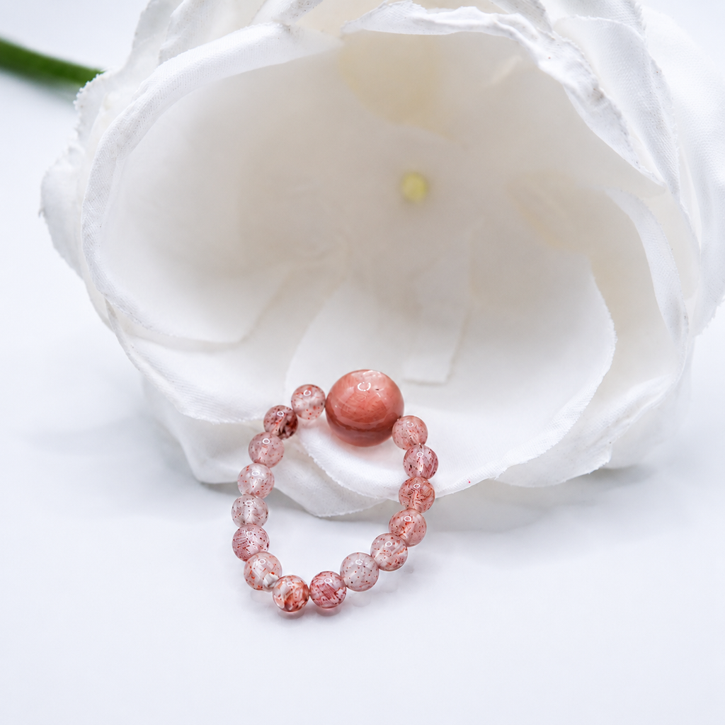 Natural Strawberry Quartz Beaded Ring