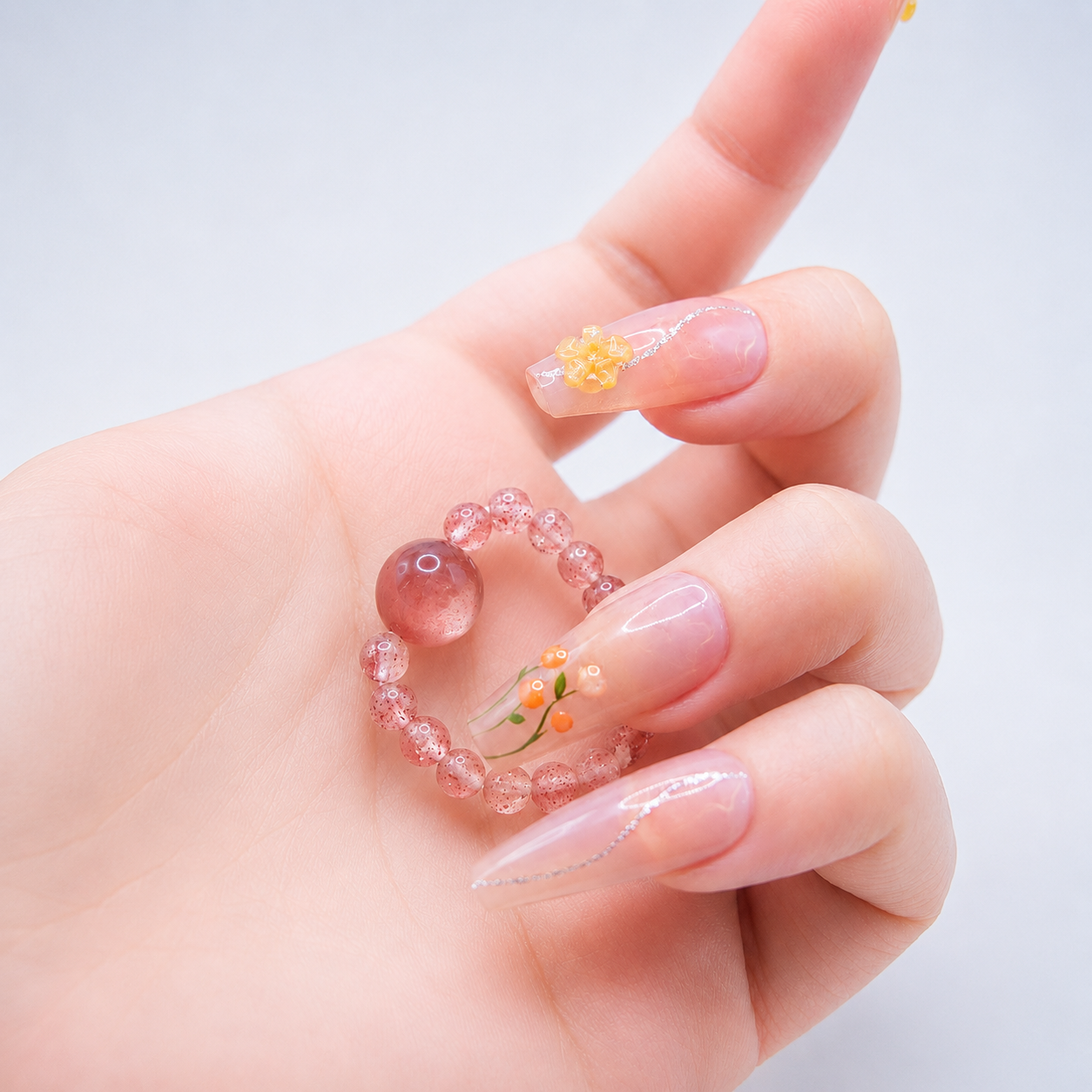 Natural Strawberry Quartz Beaded Ring