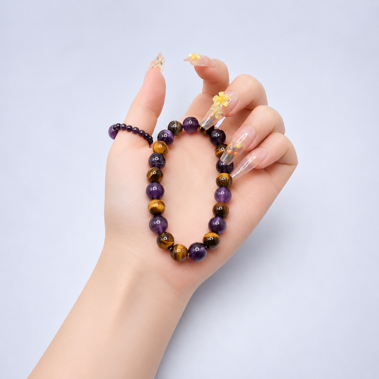 Natural Amethyst & Tiger's Eye Beaded Bracelet