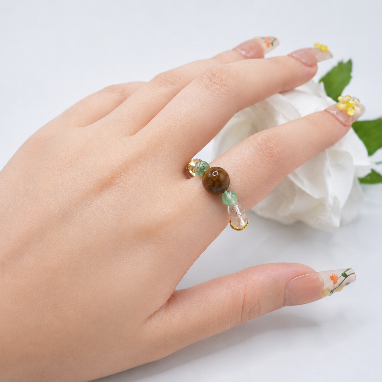 Natural Tiger's Eye & Green Phantom Quartz Ring