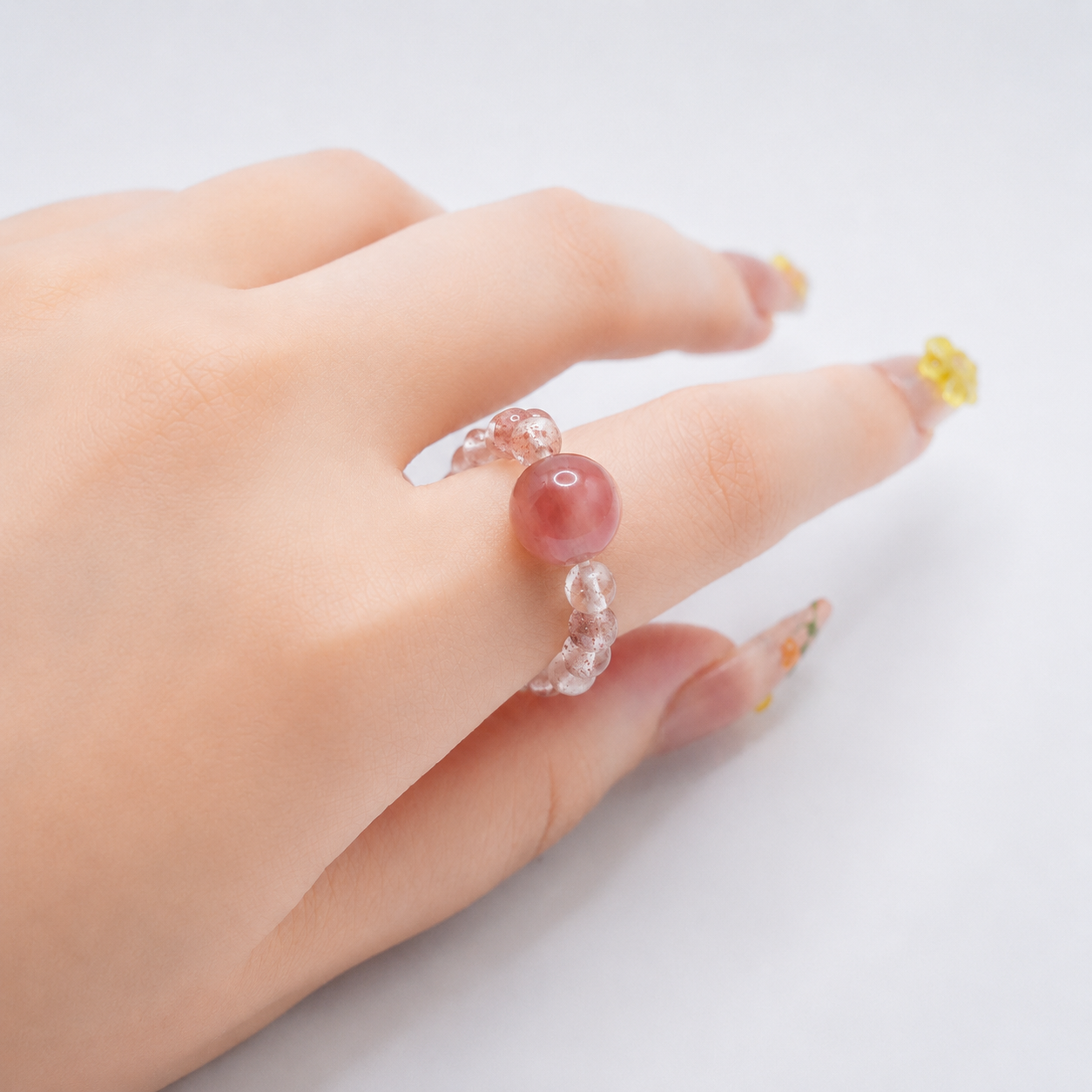 Natural Strawberry Quartz Beaded Ring