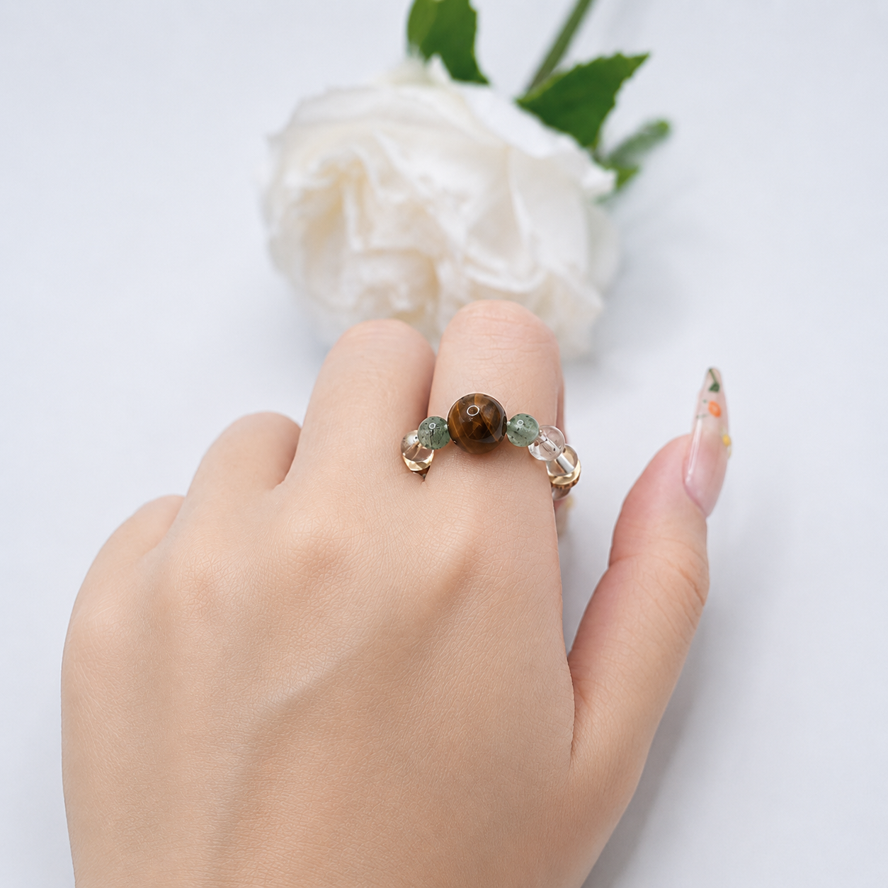 Natural Tiger's Eye & Green Phantom Quartz Ring